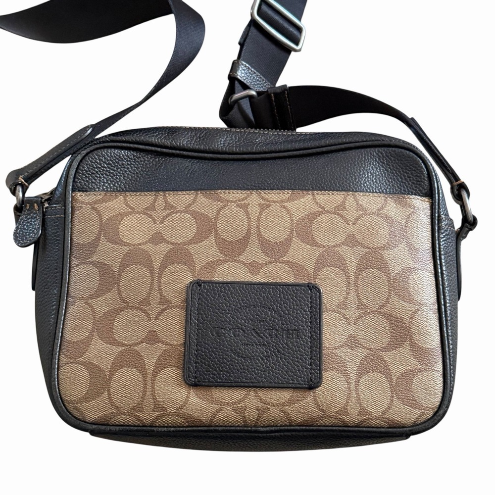 Coach C8143 Hudson Crossbody Bag Signature Canvas In Gun Metal/Khali - Picture 3 of 8